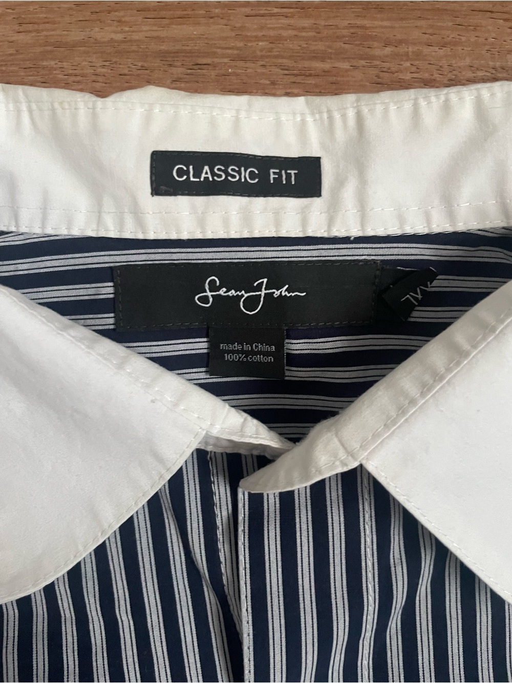 Sean John Long Sleeve Button Up Navy & White Striped XXL 100% Cotton Y2K Skate - Picture 6 of 9